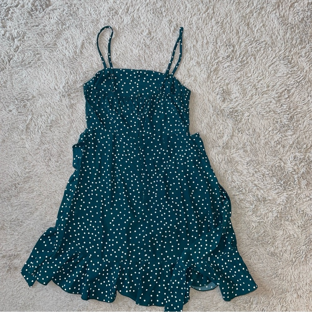 Princess Polly Caesura Mini Dress Women's Size 2 Teal Ruffle Hem Polka Dots - Picture 9 of 12